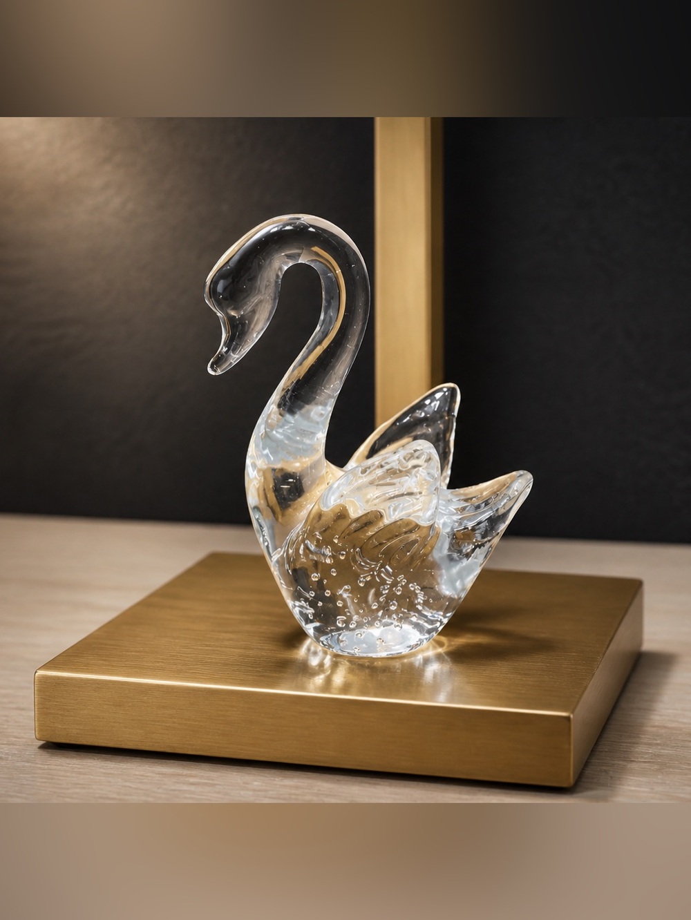 Vintage Clear Glass Swan Figurine Paperweight w/ Controlled Bubbles GLOWS 4"